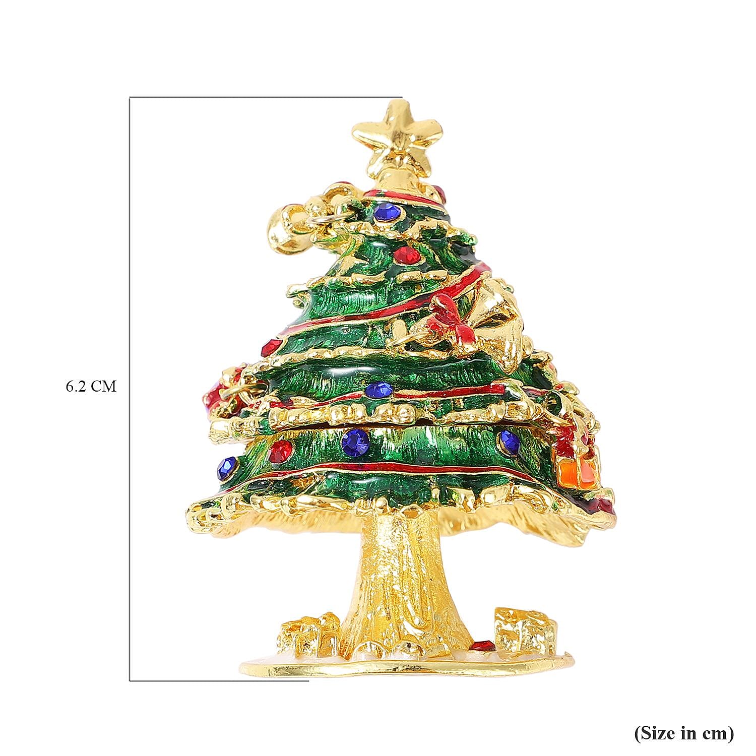 Blue and Red Austrian Crystal Christmas Tree Jewellery Box (Size 8x3 Cm) - Green