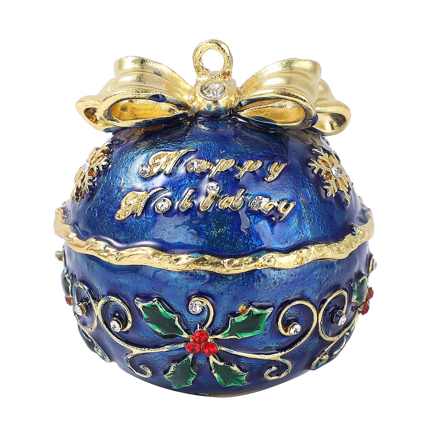 Red and White Austrian Crystal Ball Jewellery Box (Size 5x1 Cm) - Blue