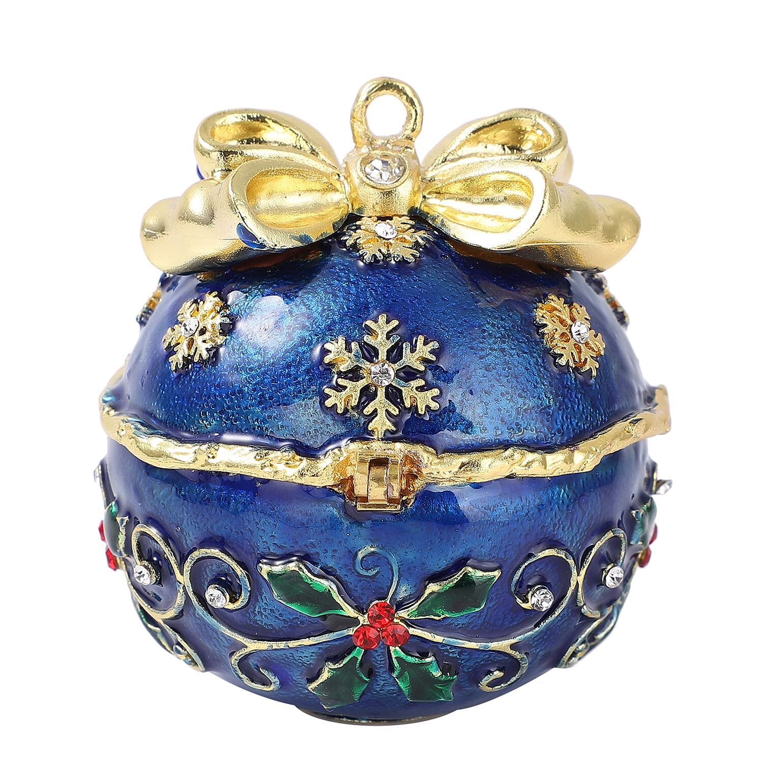 Red and White Austrian Crystal Ball Jewellery Box (Size 5x1 Cm) - Blue