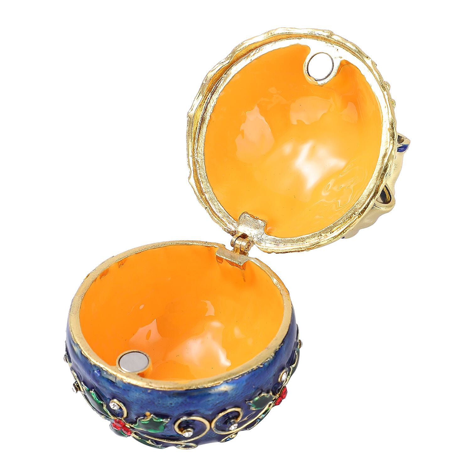 Red and White Austrian Crystal Ball Jewellery Box (Size 5x1 Cm) - Blue