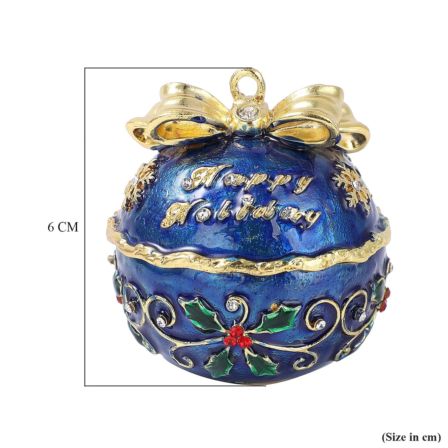Red and White Austrian Crystal Ball Jewellery Box (Size 5x1 Cm) - Blue