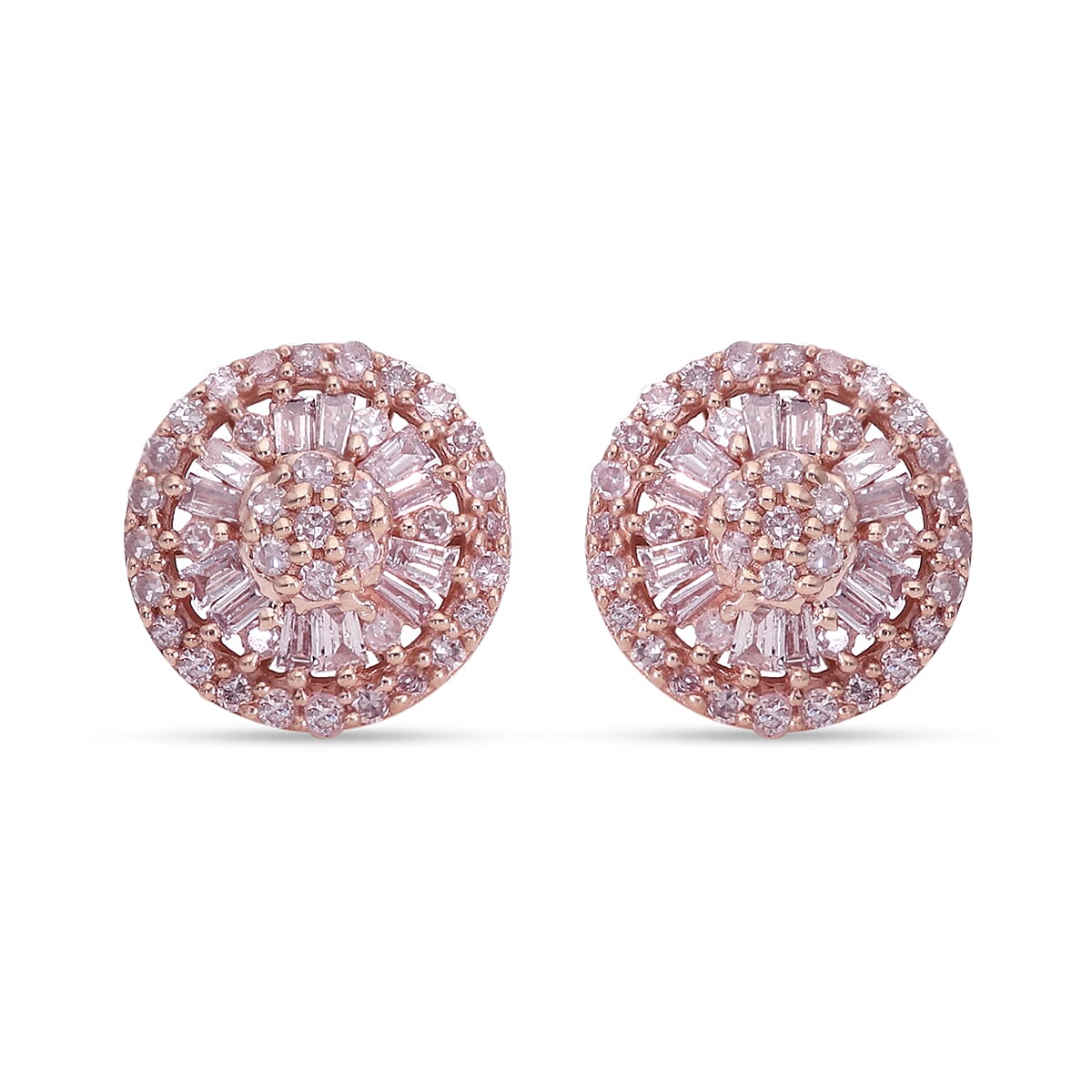 9K Rose Gold Pink Diamond Stud Earrings (with Push Back) 0.50 Ct.