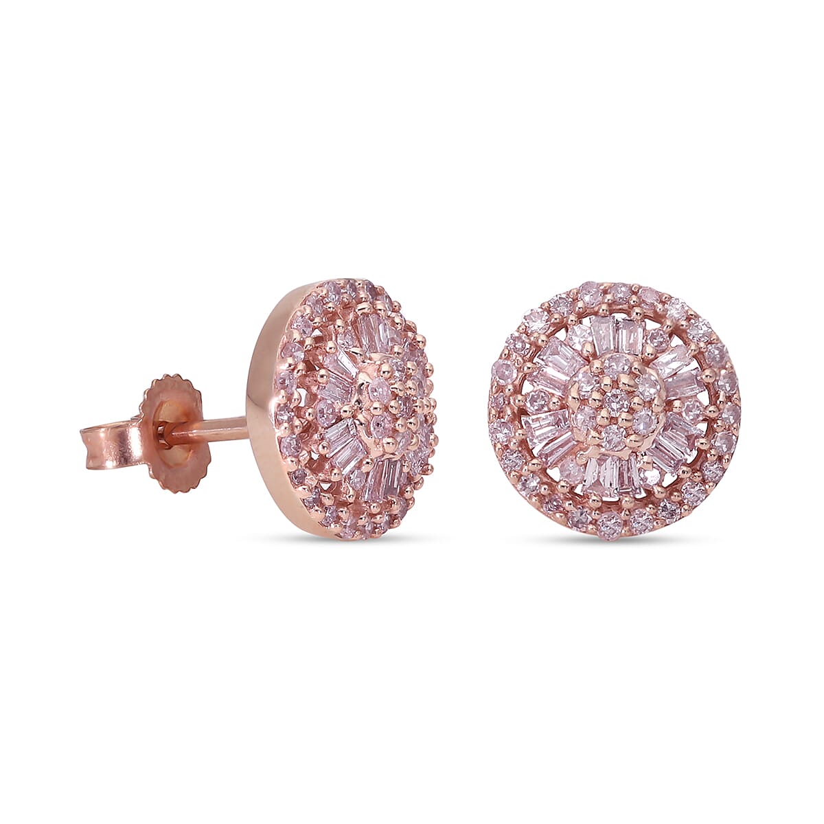 9K Rose Gold Pink Diamond Stud Earrings (with Push Back) 0.50 Ct.