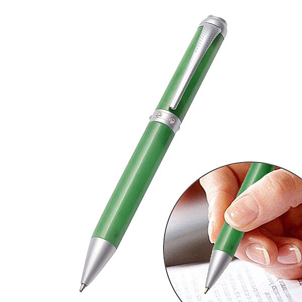 Green Jade and White Austrian Crystal Ball Pen (Size-13.4x1.5Cm)
