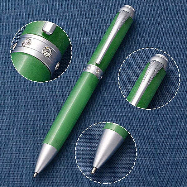 Green Jade and White Austrian Crystal Ball Pen (Size-13.4x1.5Cm)