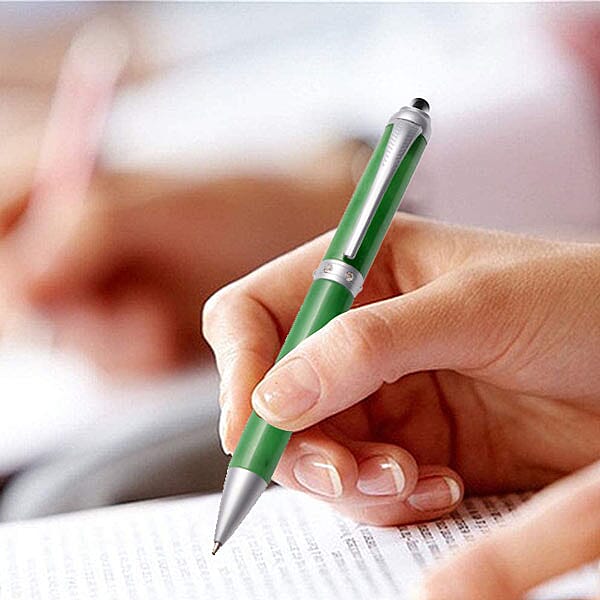 Green Jade and White Austrian Crystal Ball Pen (Size-13.4x1.5Cm)