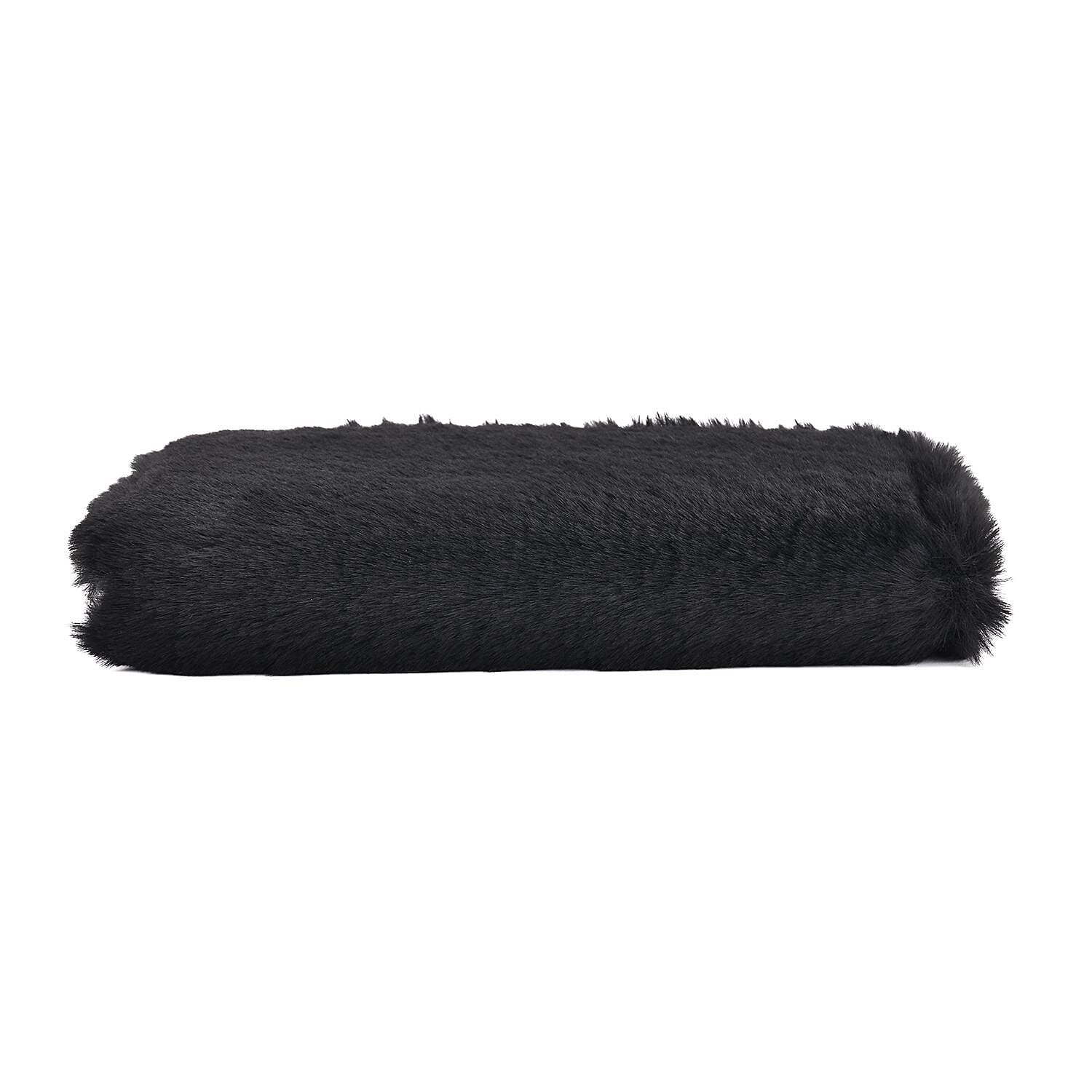 Faux Fur Long Size Wallet with Zipper Closure  Black