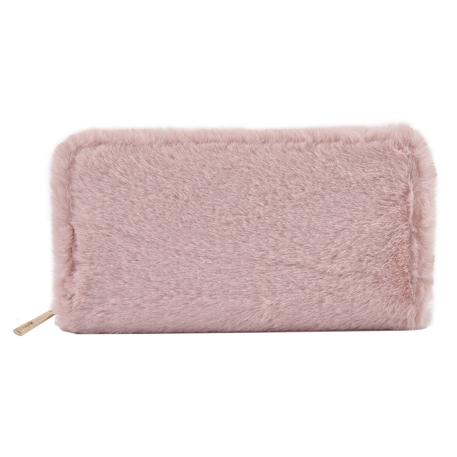 Faux Fur Wallet with Zipper Closure (Size 20x10x3 Cm) - Pink