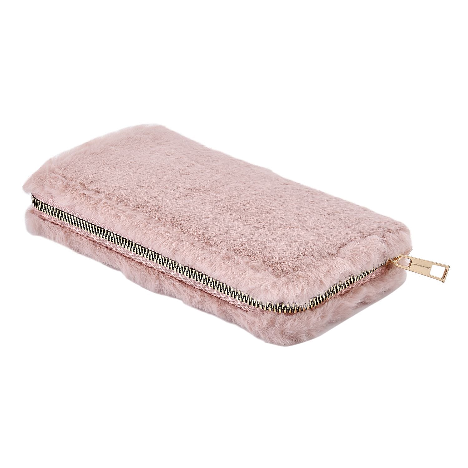Faux Fur Wallet with Zipper Closure (Size 20x10x3 Cm) - Pink