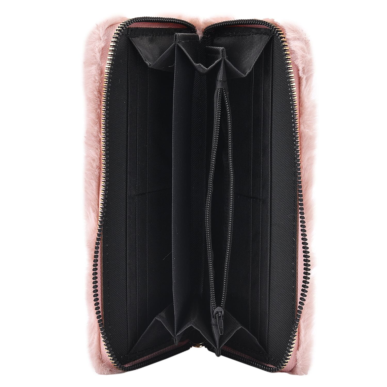 Faux Fur Wallet with Zipper Closure (Size 20x10x3 Cm) - Pink