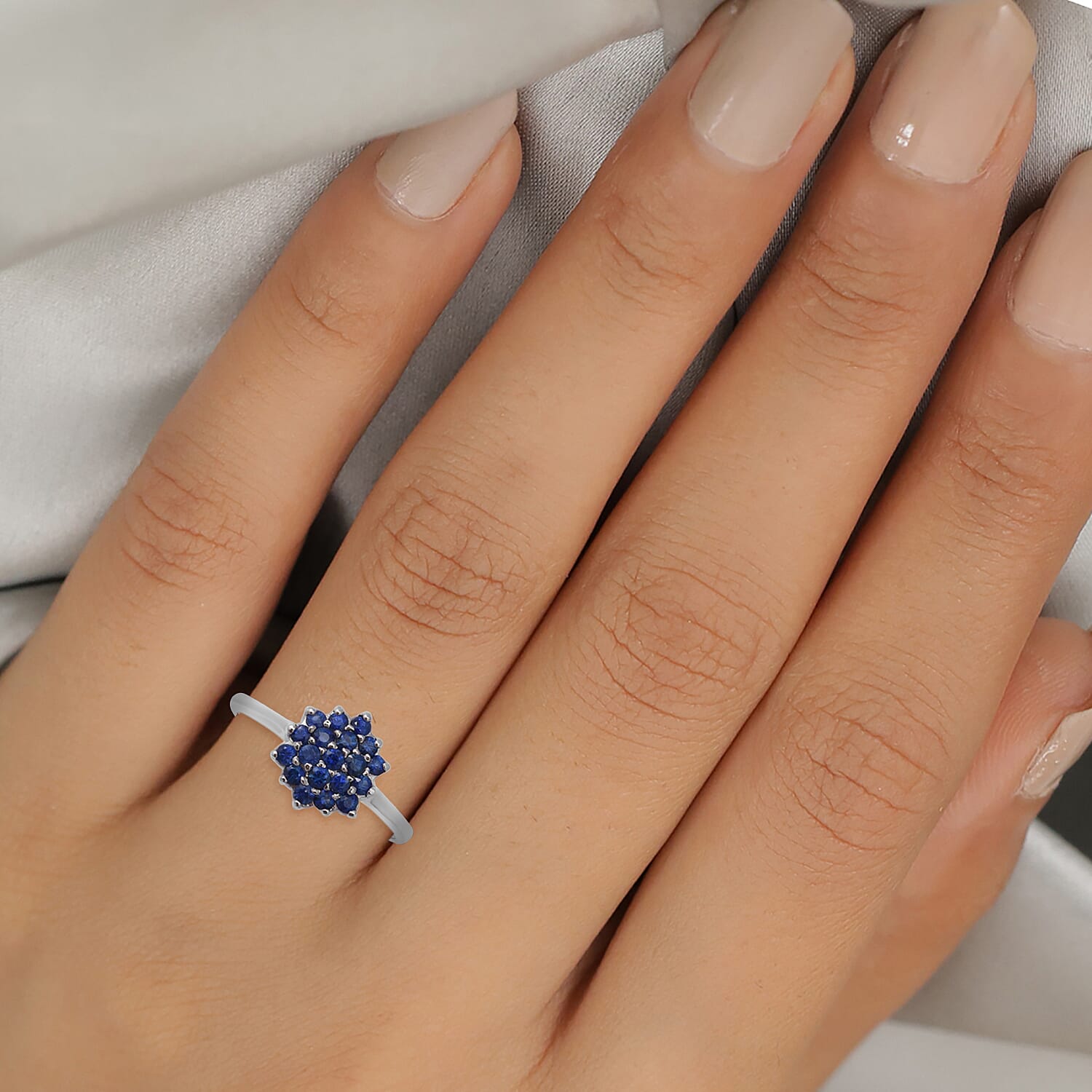 Ceylon Sapphire Ring in Rhodium Overlay Sterling Silver