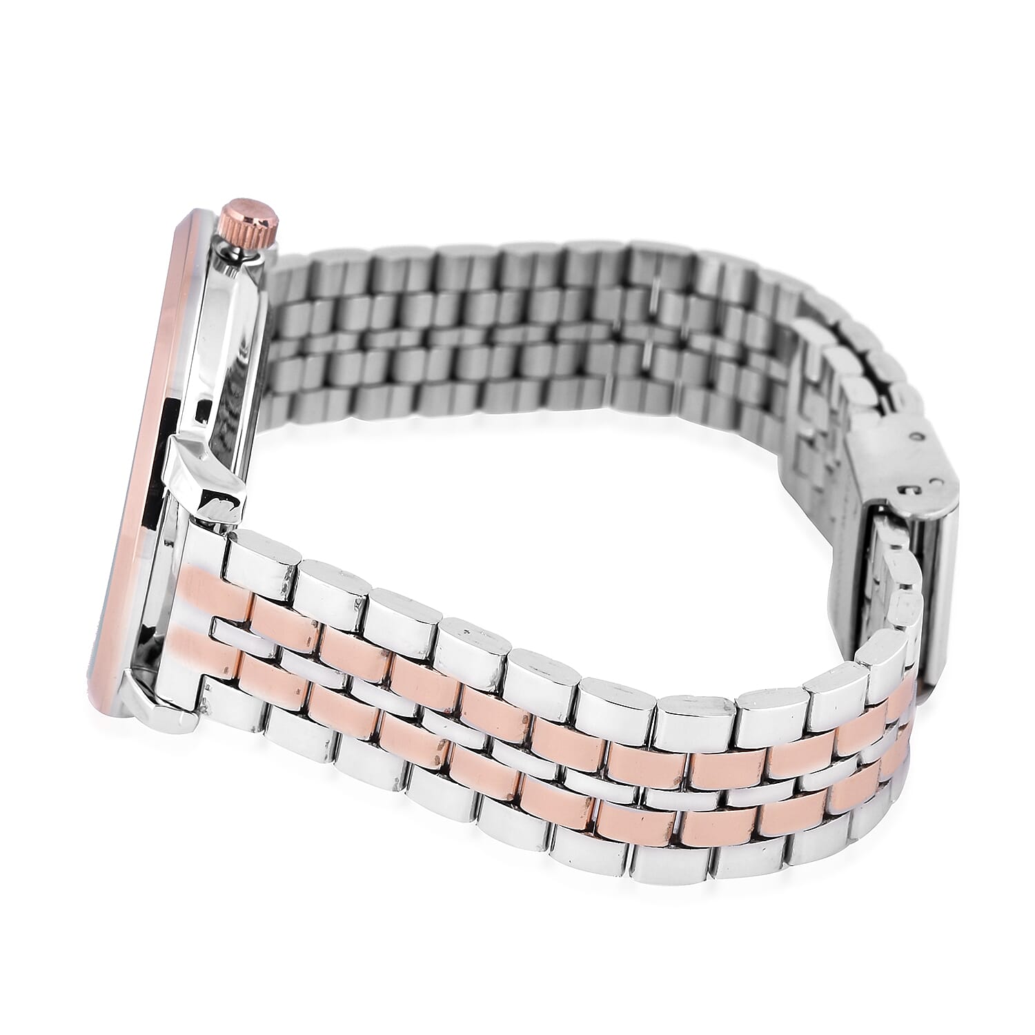 DIAMOND & CO Pink Diamond Studded Ladies Watch with Two Tone Colour Chain Strap
