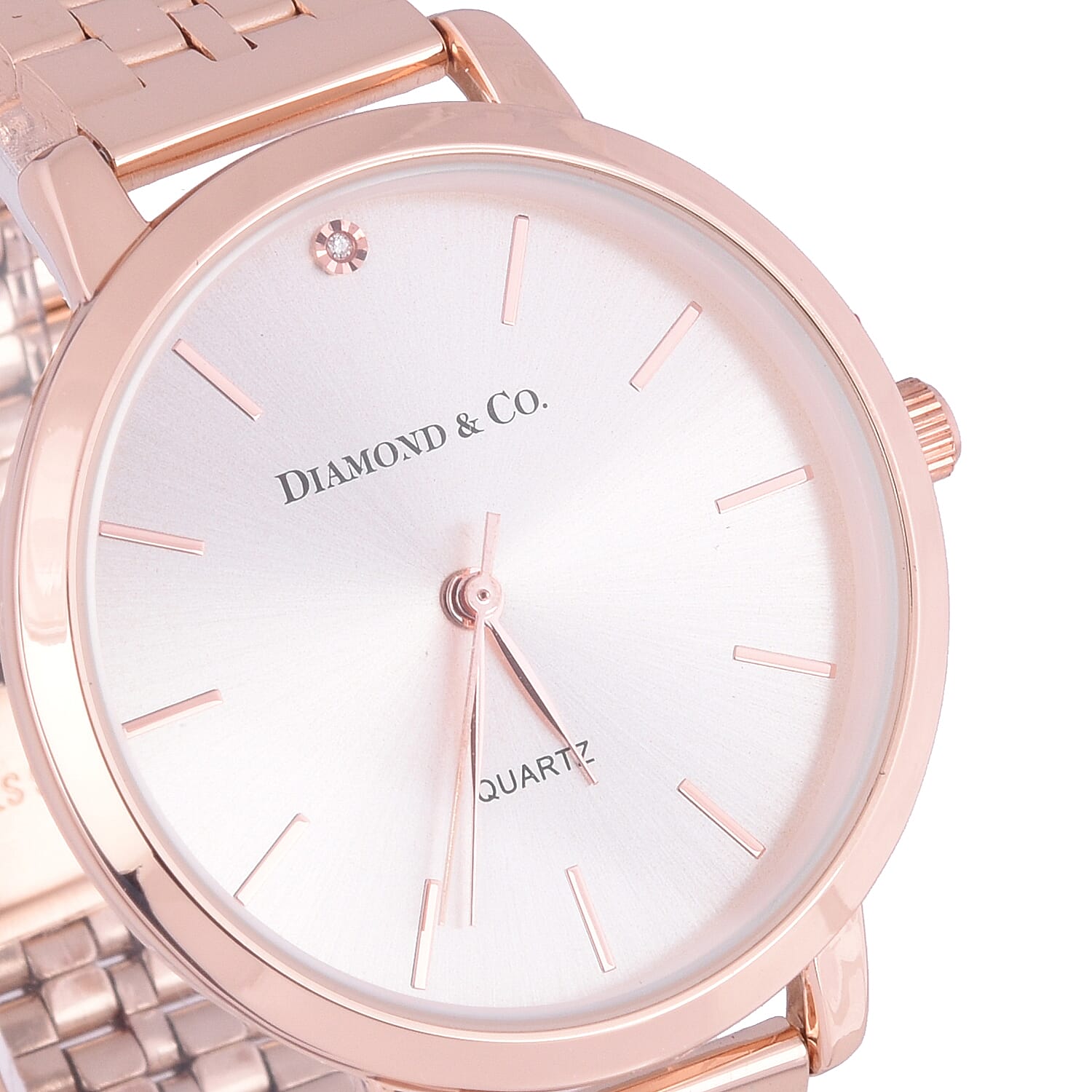 DIAMOND & CO. Natural Pink Diamond Studded Ladies Watch with Rose Gold Colour Chain Strap