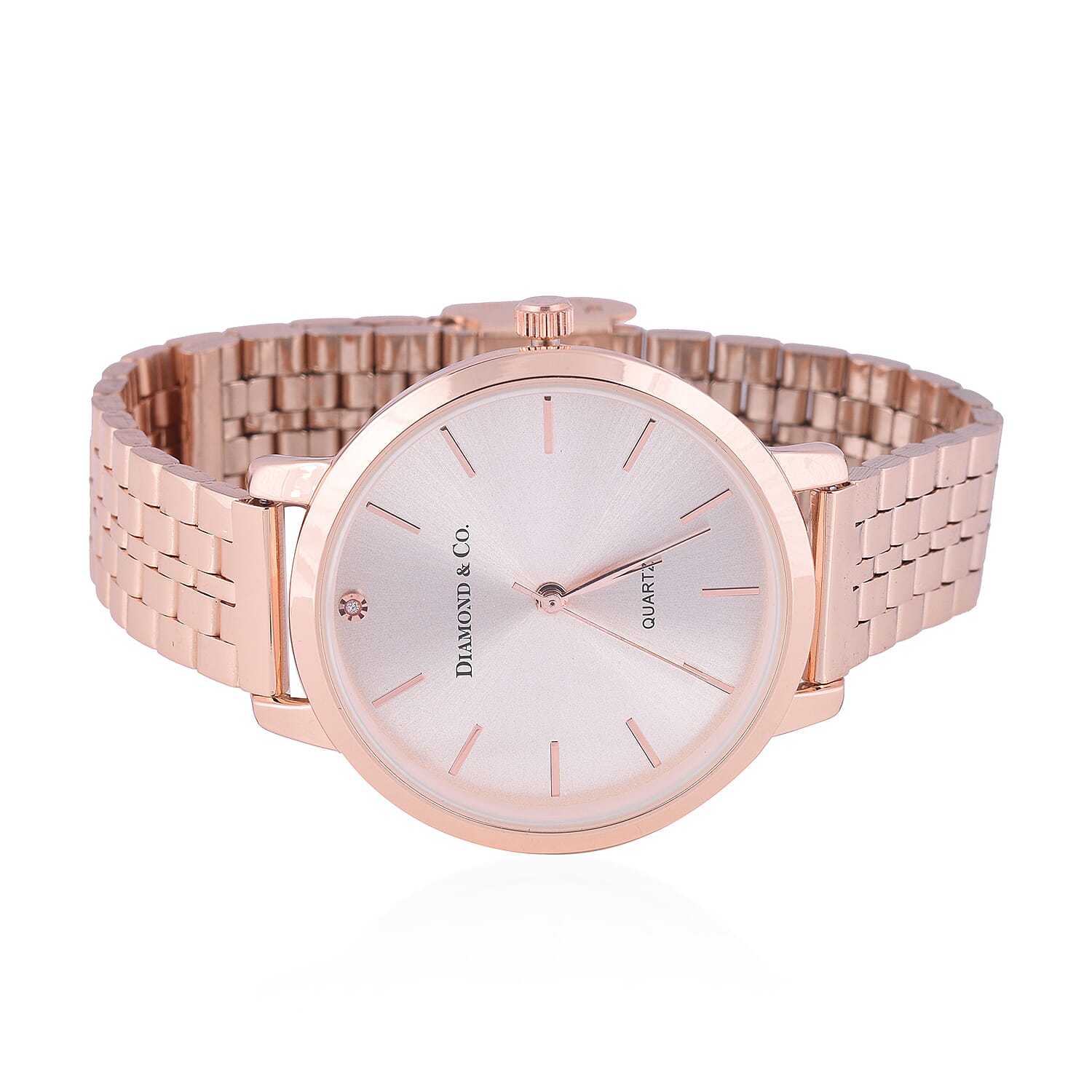 DIAMOND & CO. Natural Pink Diamond Studded Ladies Watch with Rose Gold Colour Chain Strap