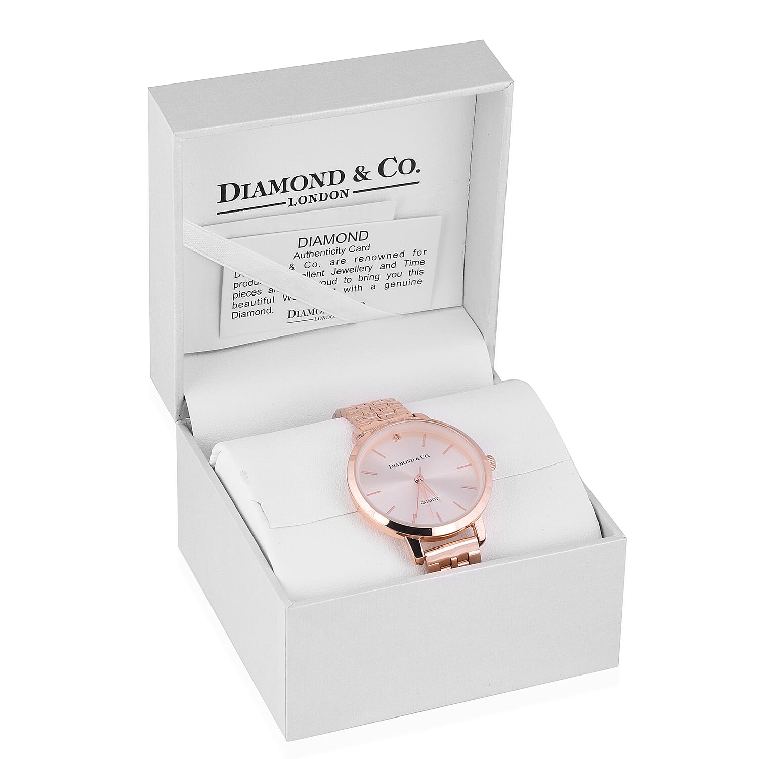 DIAMOND & CO. Natural Pink Diamond Studded Ladies Watch with Rose Gold Colour Chain Strap