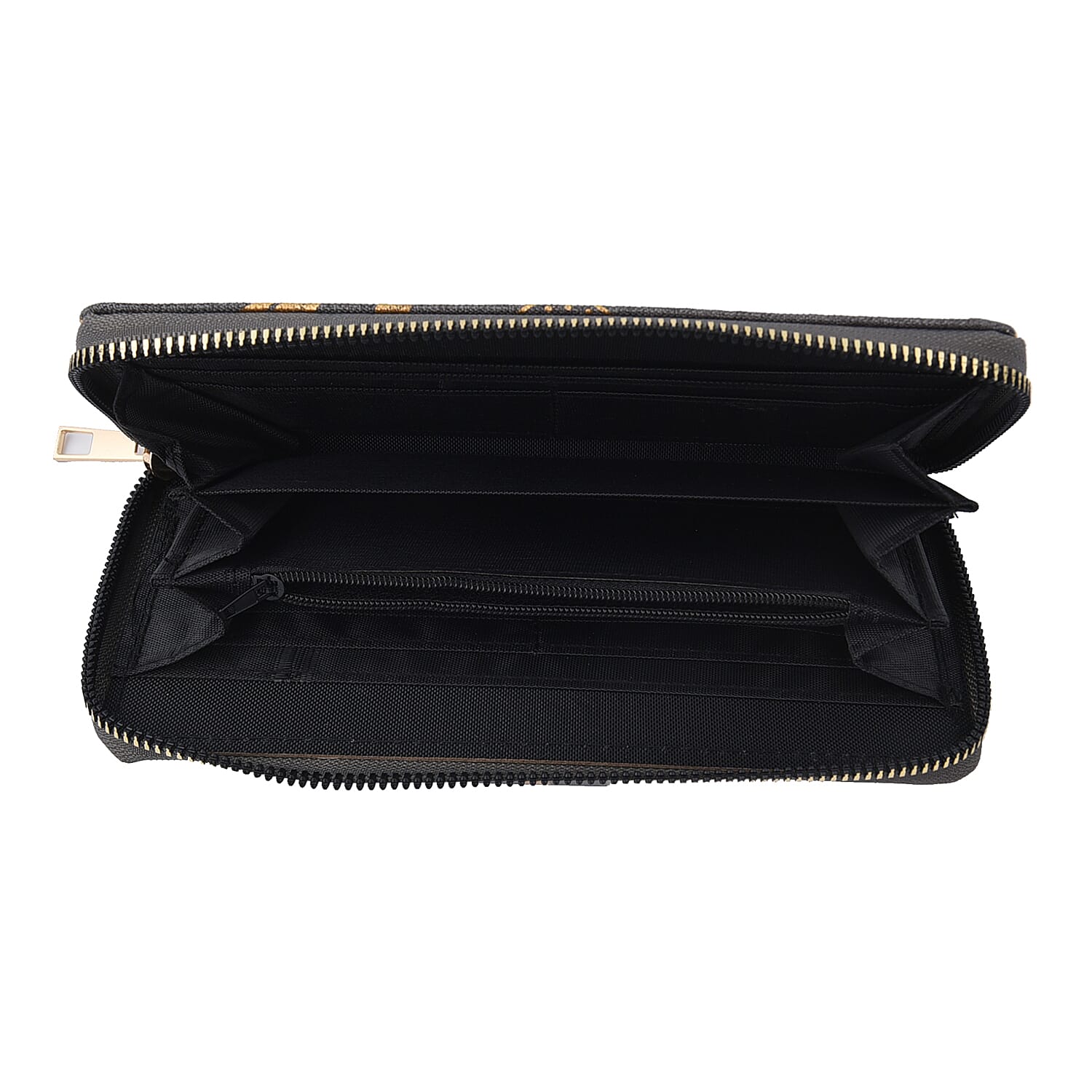 Set of 3 - Golden Leaves Pattern Jute Wallet with Zipper Closure  Grey