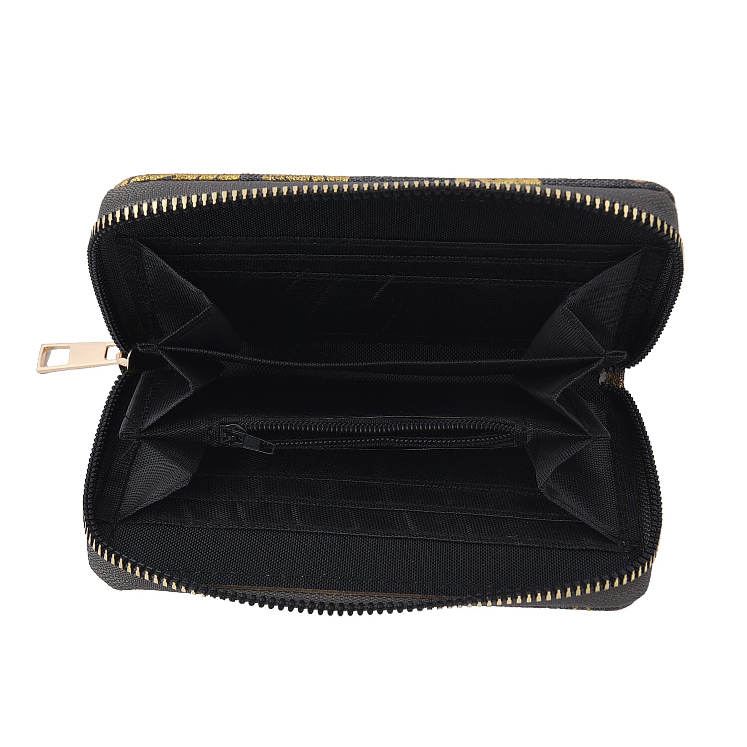 Set of 3 - Golden Leaves Pattern Jute Wallet with Zipper Closure  Grey