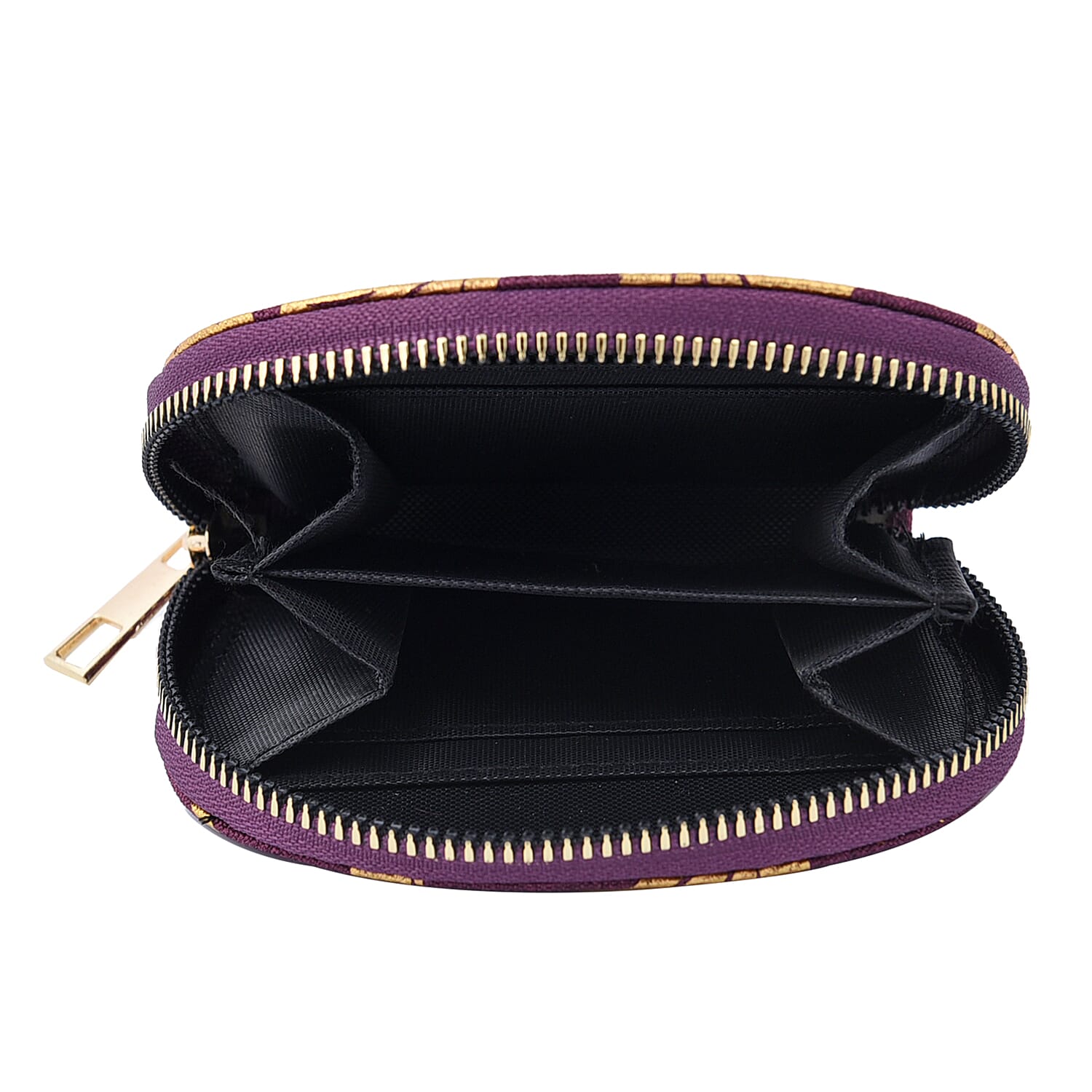 Set of 3 - Golden Leaves Pattern Jute Wallet with Zipper Closure (Size 20x10x2Cm, 15x10x2Cm & 11x9x2Cm) - Purple