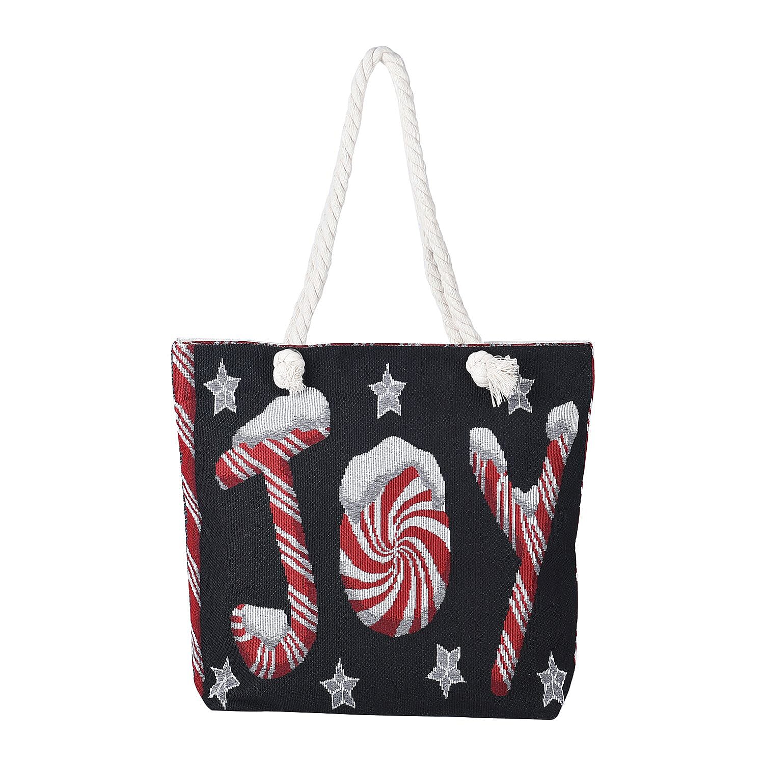 Christmas Collection Joy Pattern Tote Bag - Black