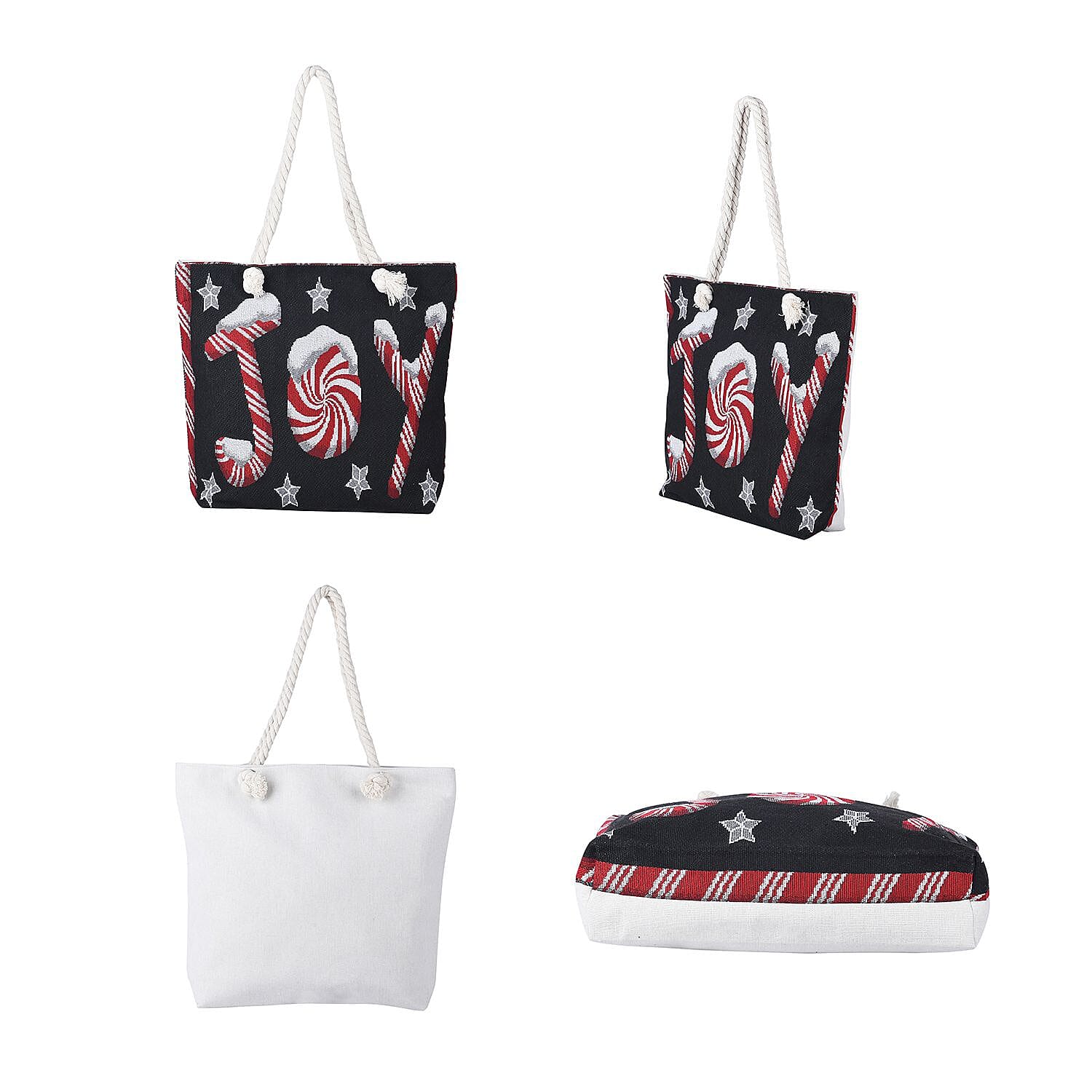 Christmas Collection Joy Pattern Tote Bag - Black