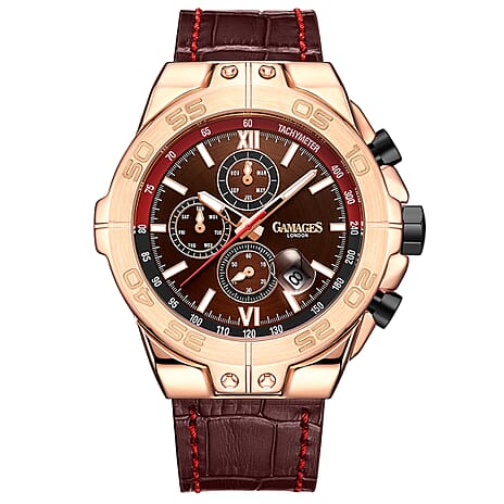 GAMAGES OF LONDON Limited Edition Hand Assembled Turbulence Automatic Movement Brown Dial Water Resistant Watch with Brown Leather Strap