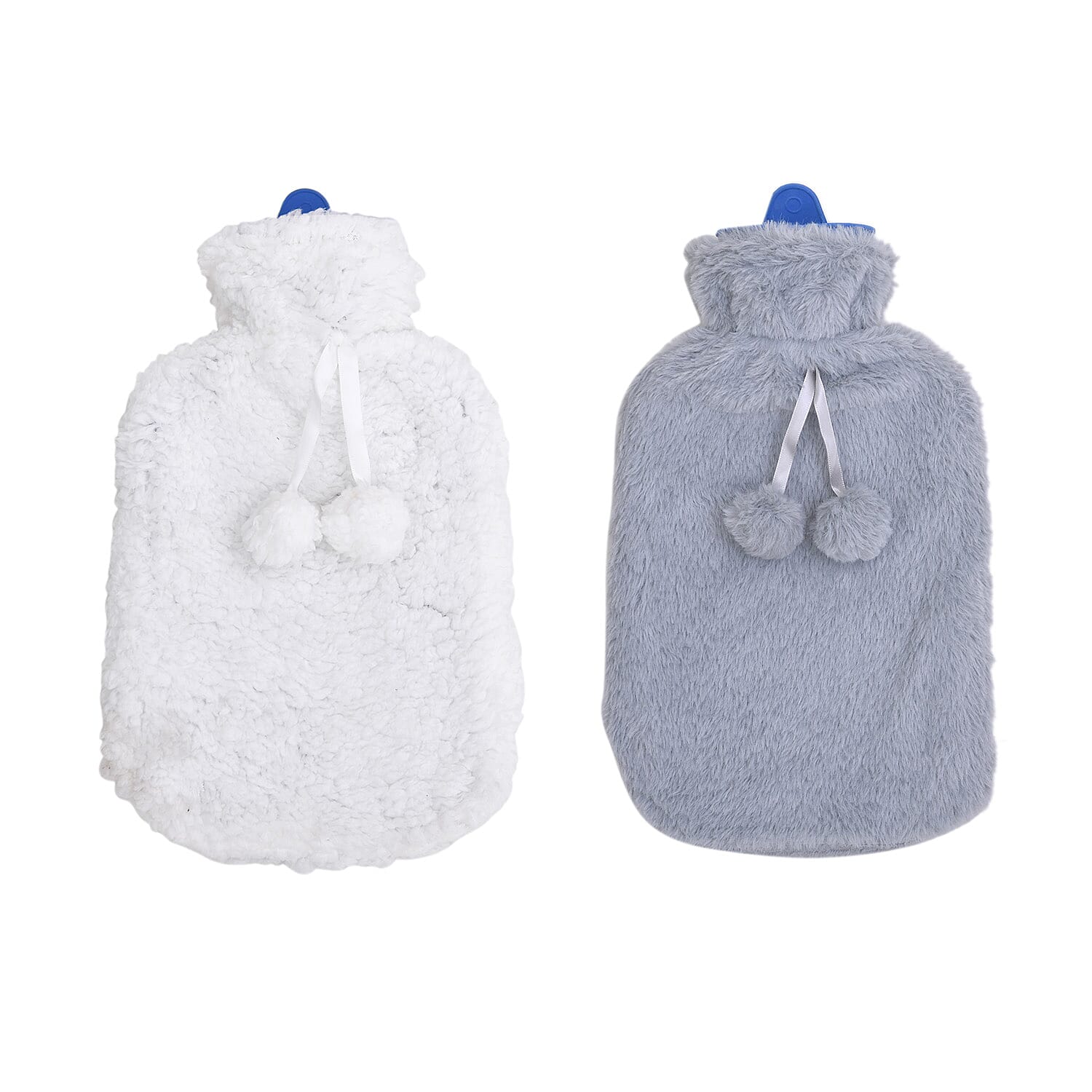 Set of 2 Hot Water Bottles with Faux Fur Cover  Light Blue and Pink