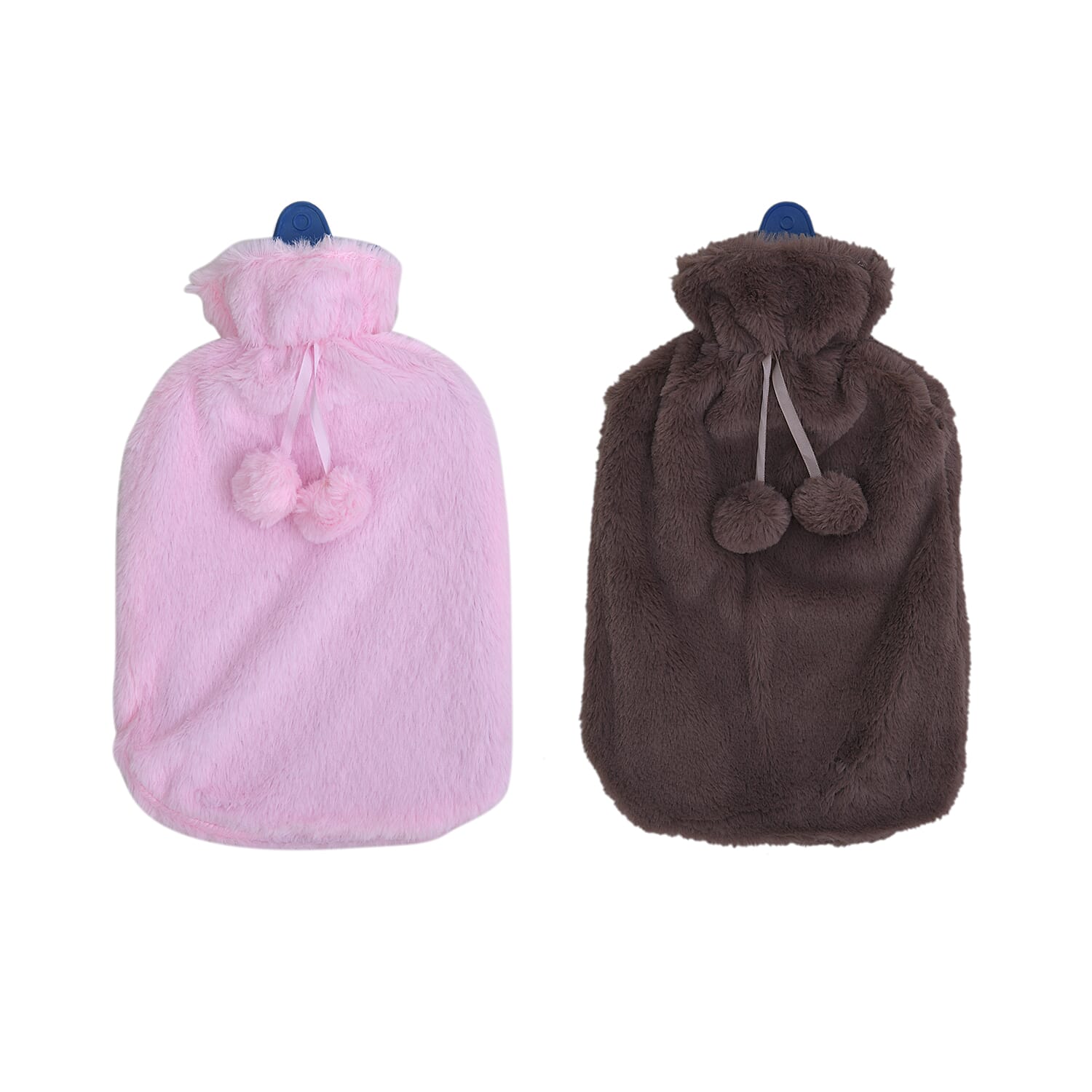 Set of 2 Hot Water Bottles with Faux Fur Cover (Size 33x20 Cm) - Light Pink & Cabin Brown