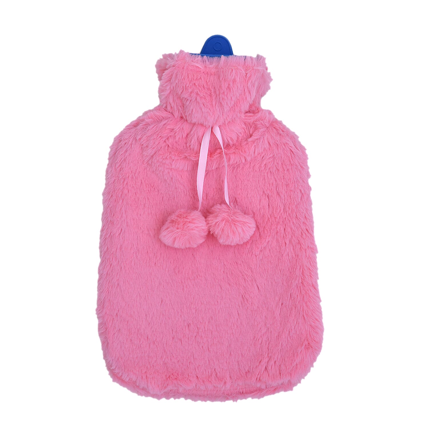 Set of 2 Hot Water Bottles with Faux Fur Cover (Size 33x20 Cm) - White & Pink