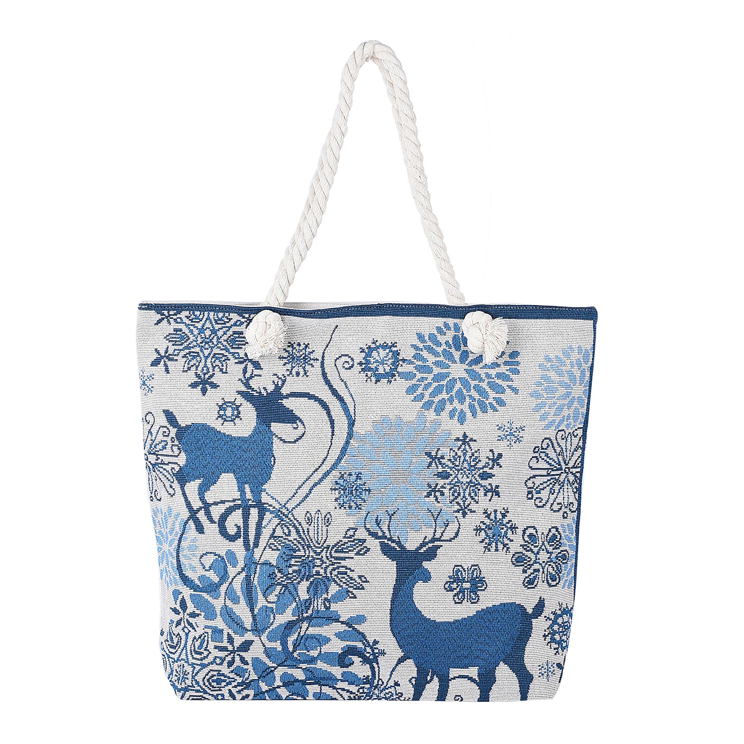 Christmas Collection Deer Pattern Tote Bag with Handel Drop (Size 42x34x9x37 Cm) - Blue