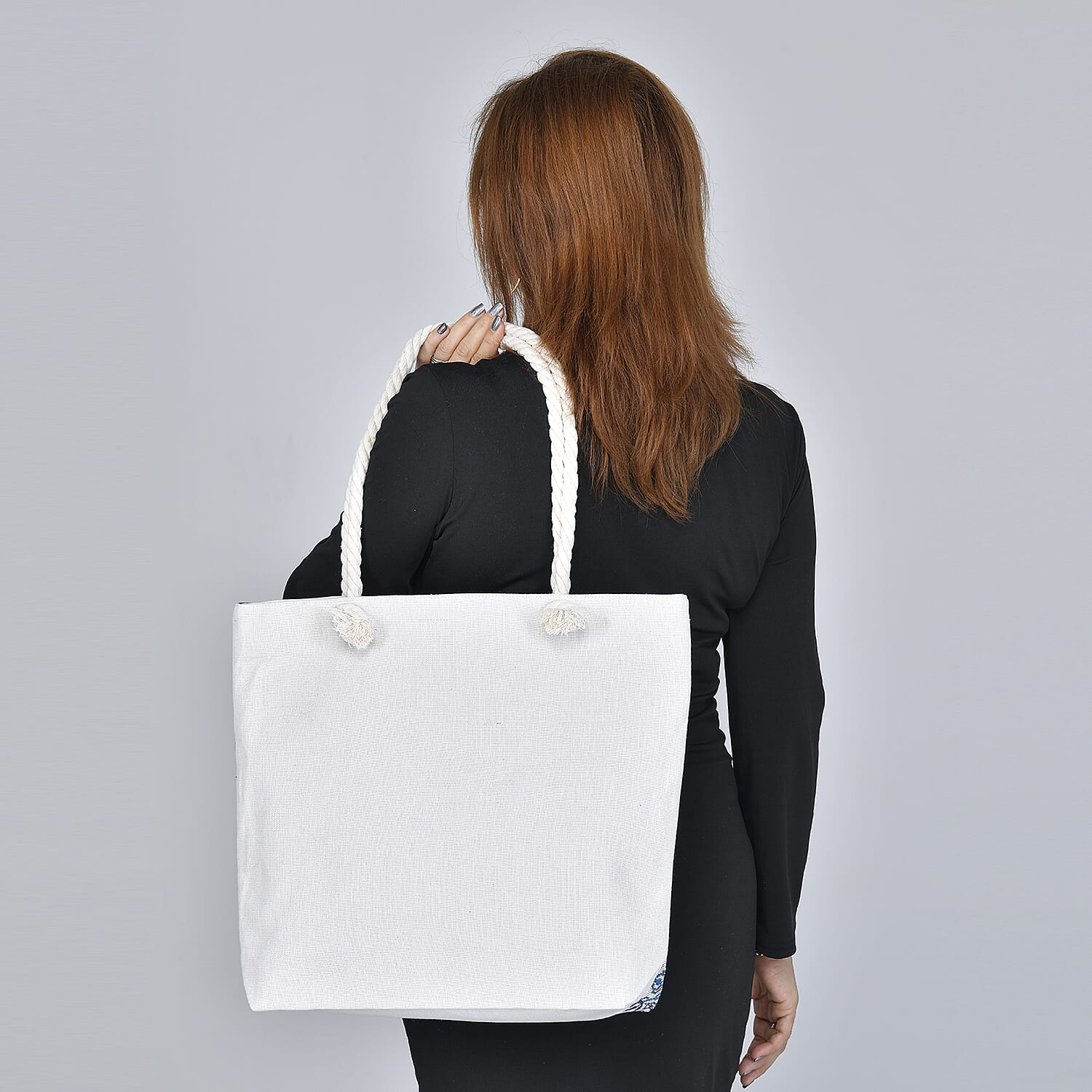 Christmas Collection Deer Pattern Tote Bag with Handel Drop (Size 42x34x9x37 Cm) - Blue