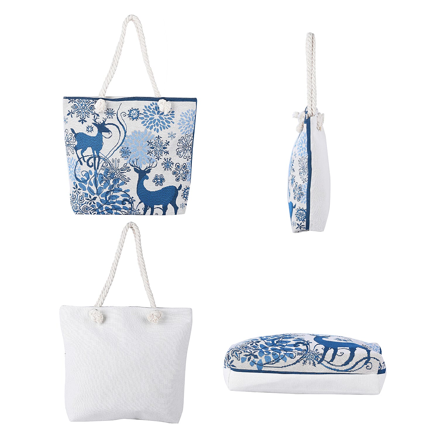 Christmas Collection Deer Pattern Tote Bag with Handel Drop (Size 42x34x9x37 Cm) - Blue