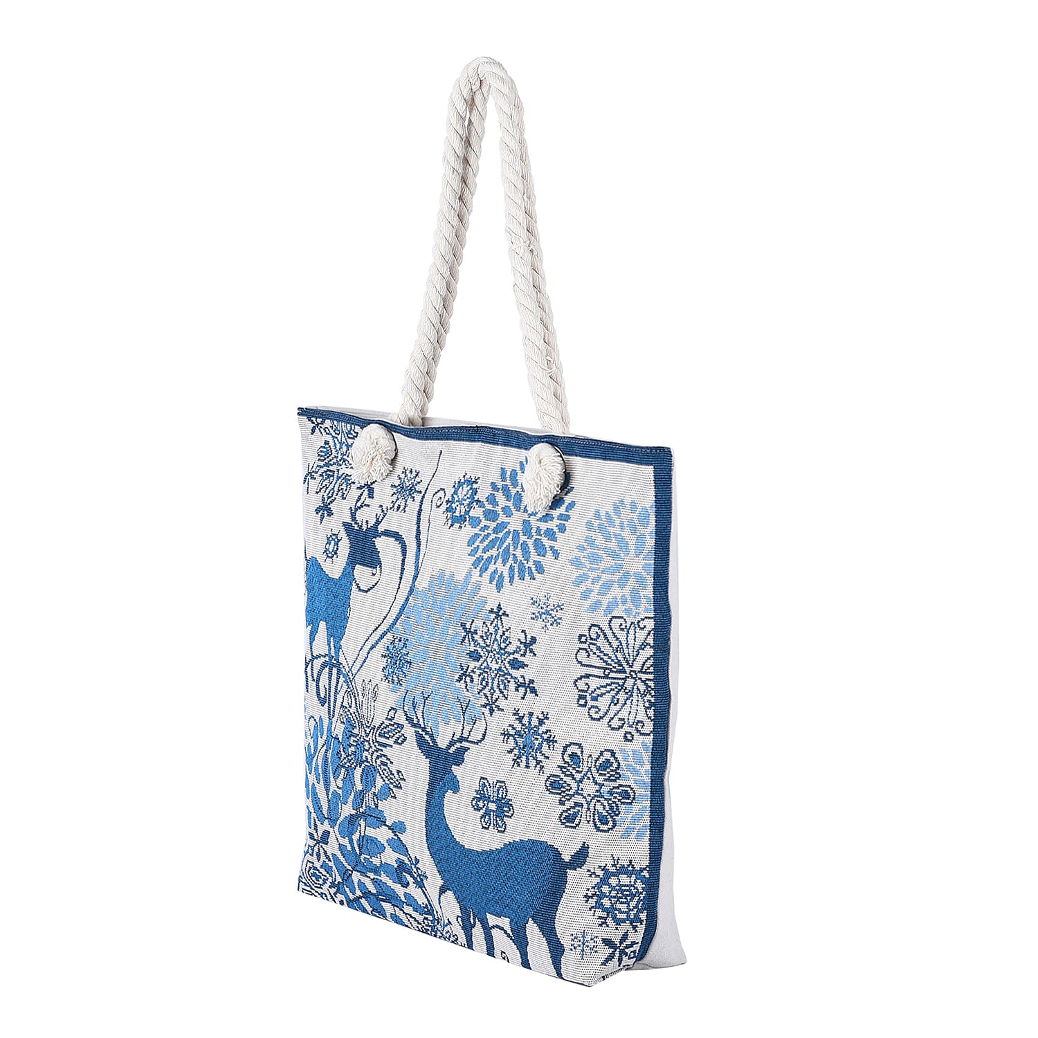 Christmas Collection Deer Pattern Tote Bag with Handel Drop (Size 42x34x9x37 Cm) - Blue