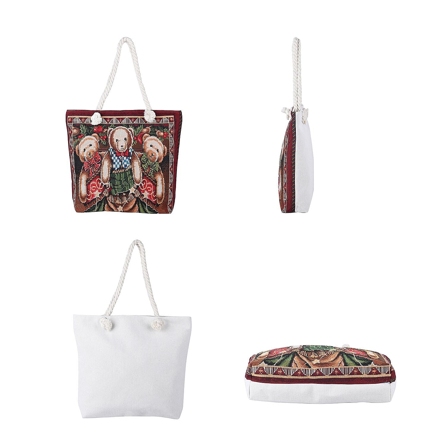 Christmas Collection 3 Bears Pattern Tote Bag with Handel Drop (Size 42x37x34x9 Cm) - Brown & Multi