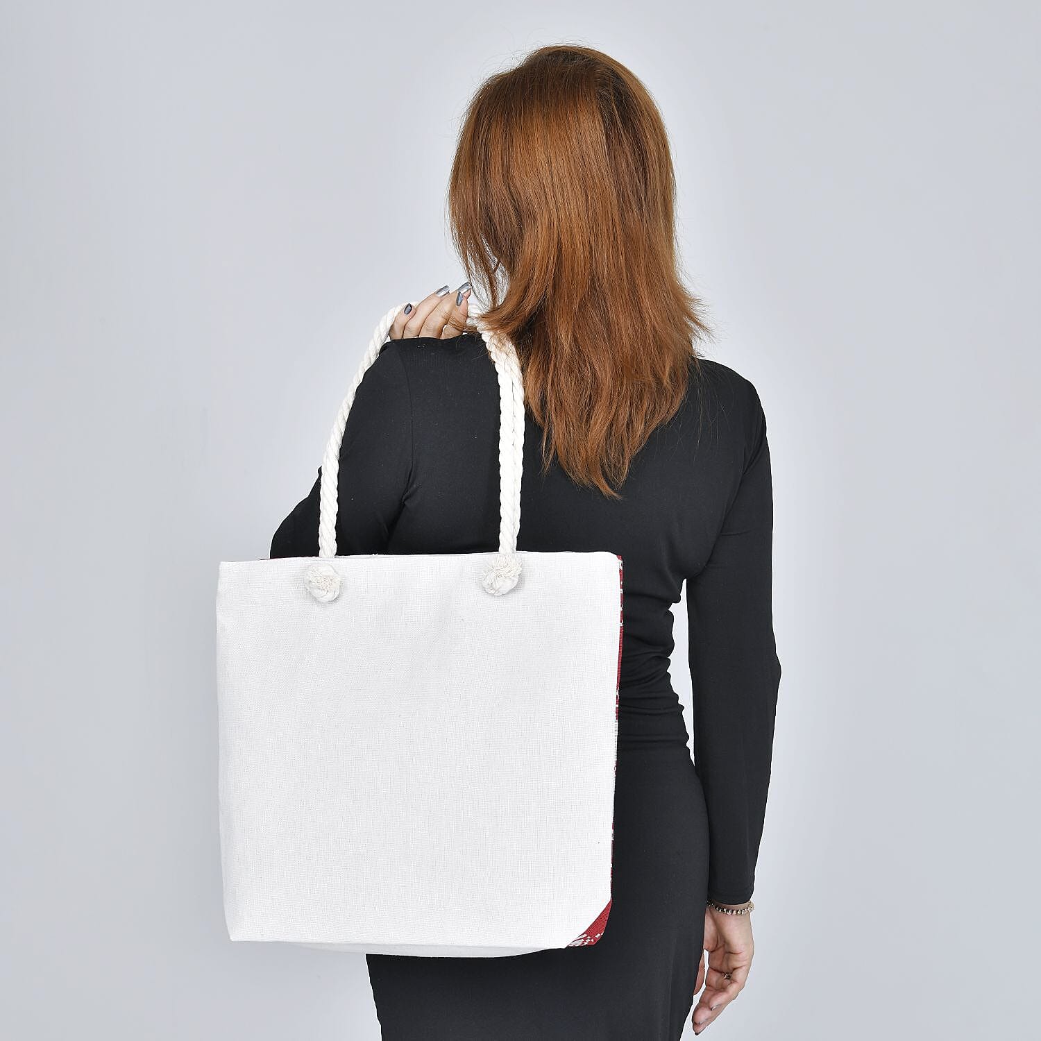 Snowflake Pattern Tote Bag with Handel Drop (Size 42x34x9x37 Cm) - Red & White