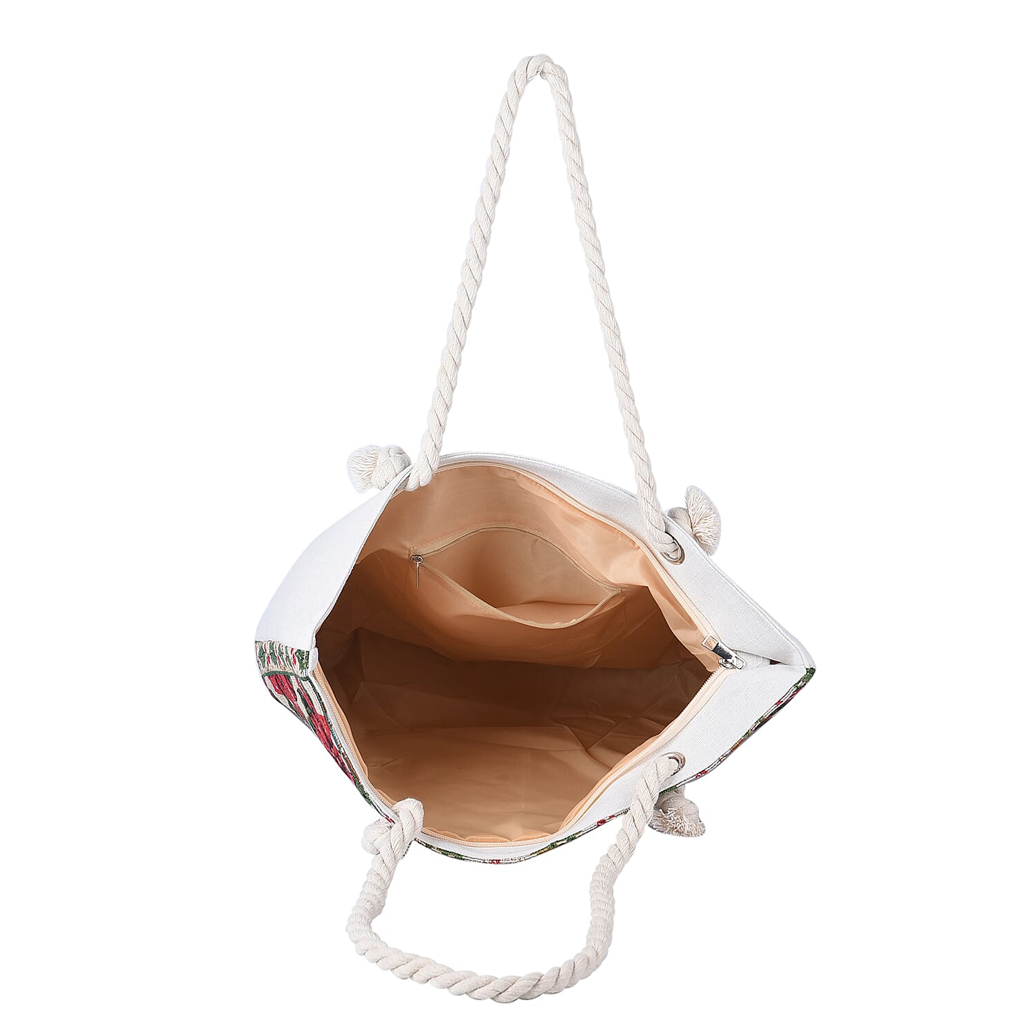 Christmas Collection Flower Pattern Tote Bag with Handel Drop (Size 42x34x9x37 Cm) - Beige & Red