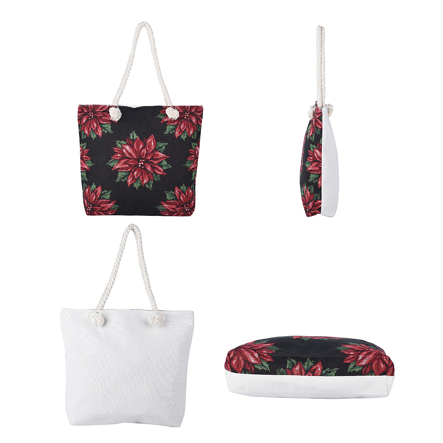Flower Pattern Tote Bag with Handel Drop (Size 42x34x9x37 Cm) - Black & Red