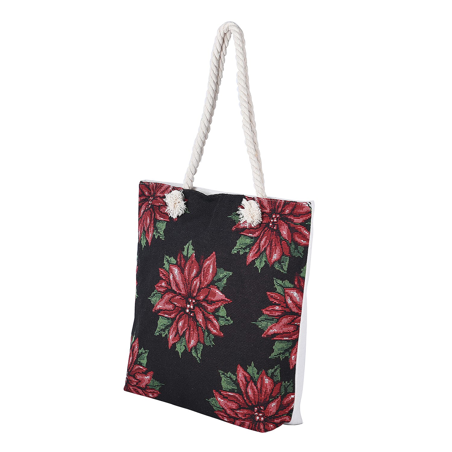 Flower Pattern Tote Bag with Handel Drop (Size 42x34x9x37 Cm) - Black & Red