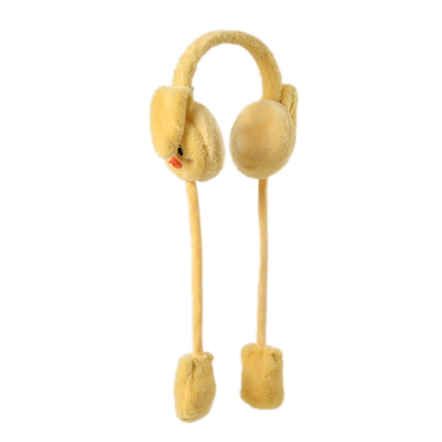  Warm & Plush Winter Earmuffs with Moving Jumping Ear & Duck Face Headband (Size 58x16cm) - Yellow