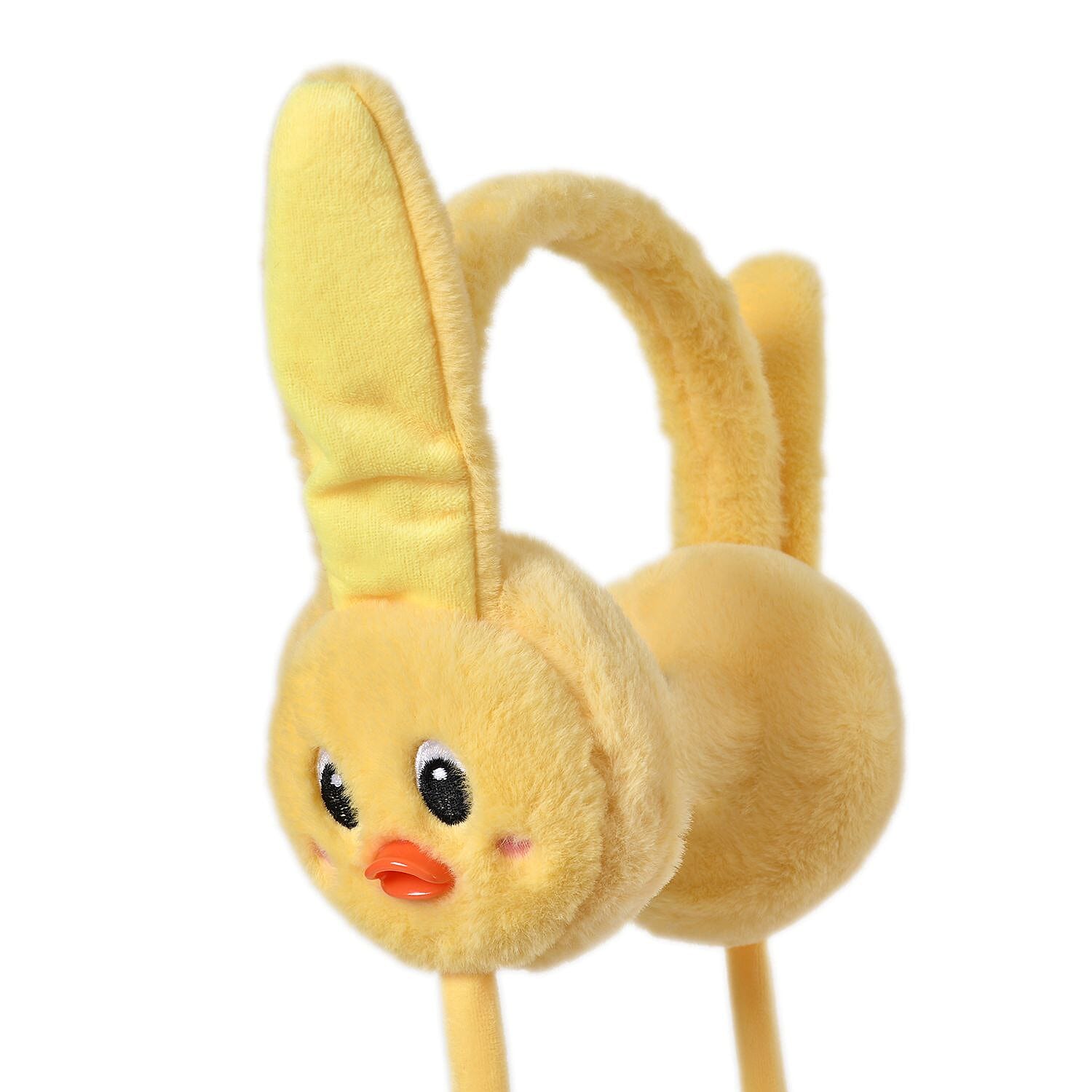  Warm & Plush Winter Earmuffs with Moving Jumping Ear & Duck Face Headband (Size 58x16cm) - Yellow