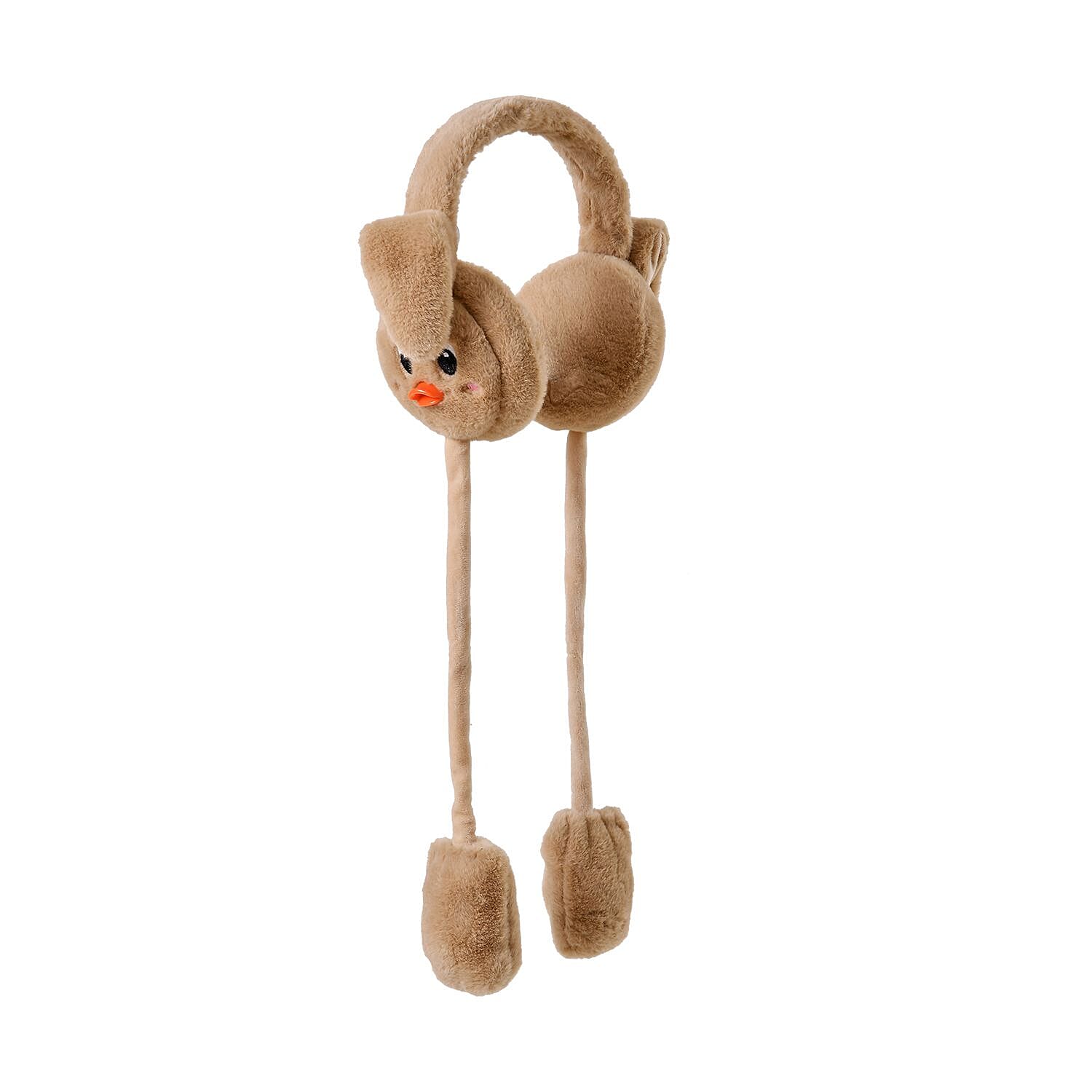 Warm & Plush Winter Earmuffs with Moving Jumping Ear & Duck Face Headband - Khaki