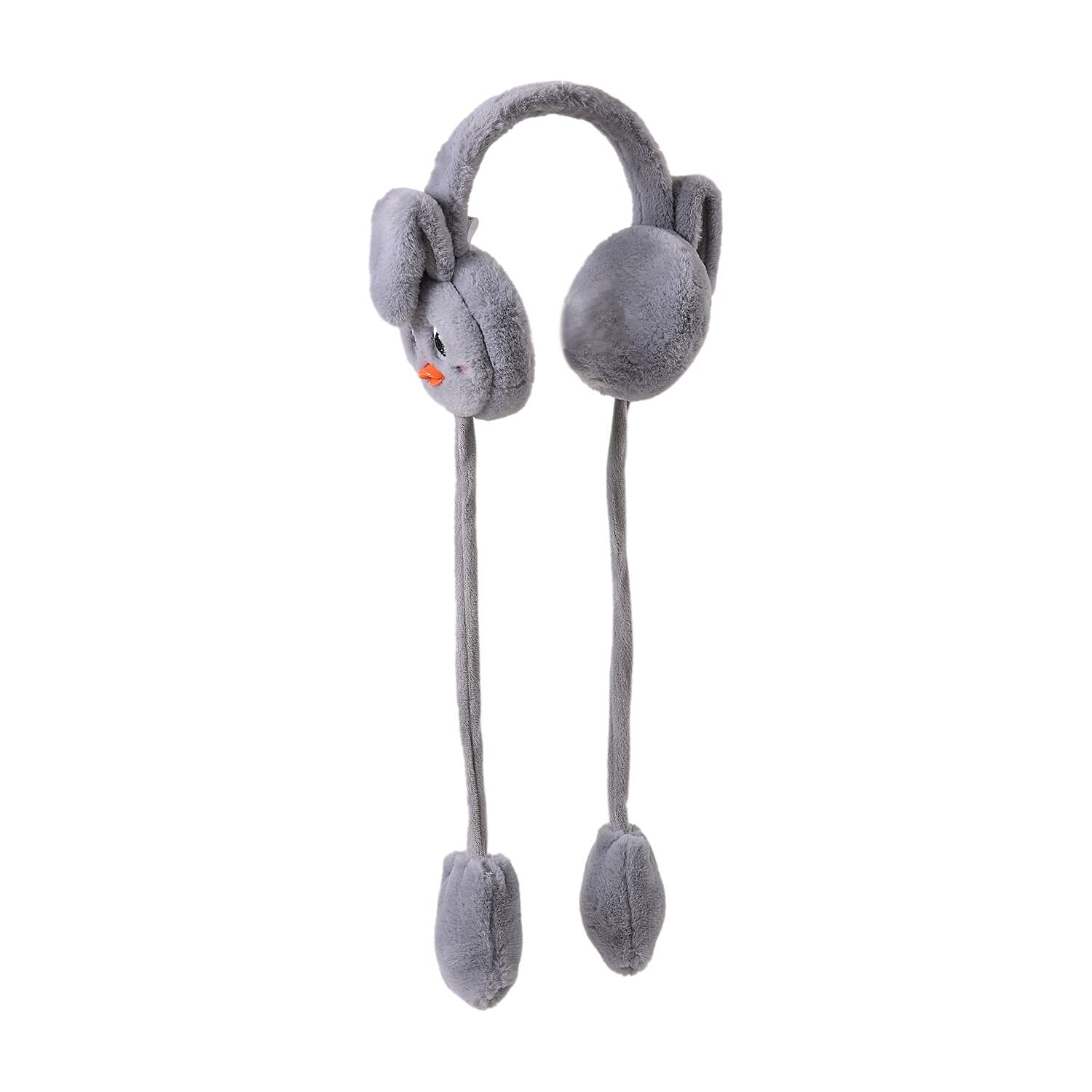 Warm & Plush Winter Earmuffs with Moving Jumping Ear & Duck Face Headband- Blue