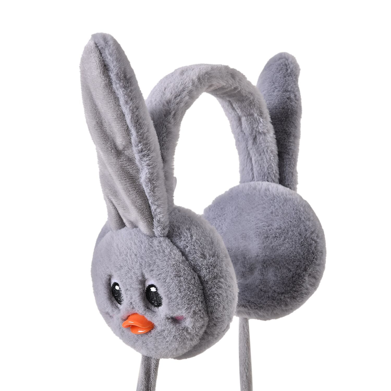 Warm & Plush Winter Earmuffs with Moving Jumping Ear & Duck Face Headband- Blue