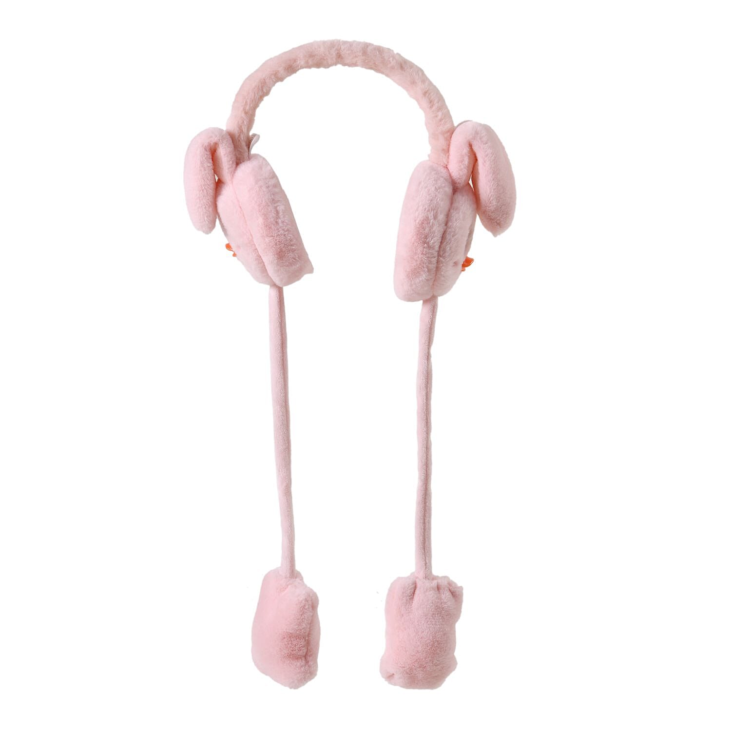 Warm & Plush Winter Earmuffs with Moving Jumping Ear & Duck Face Headband - Pink