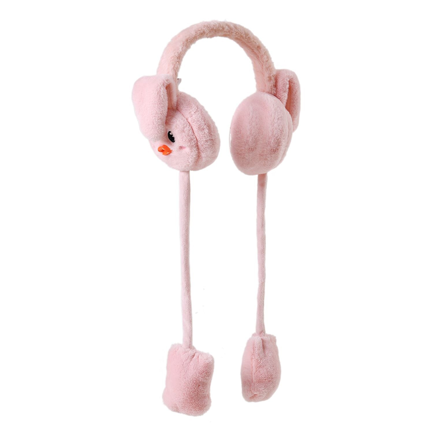 Warm & Plush Winter Earmuffs with Moving Jumping Ear & Duck Face Headband - Pink