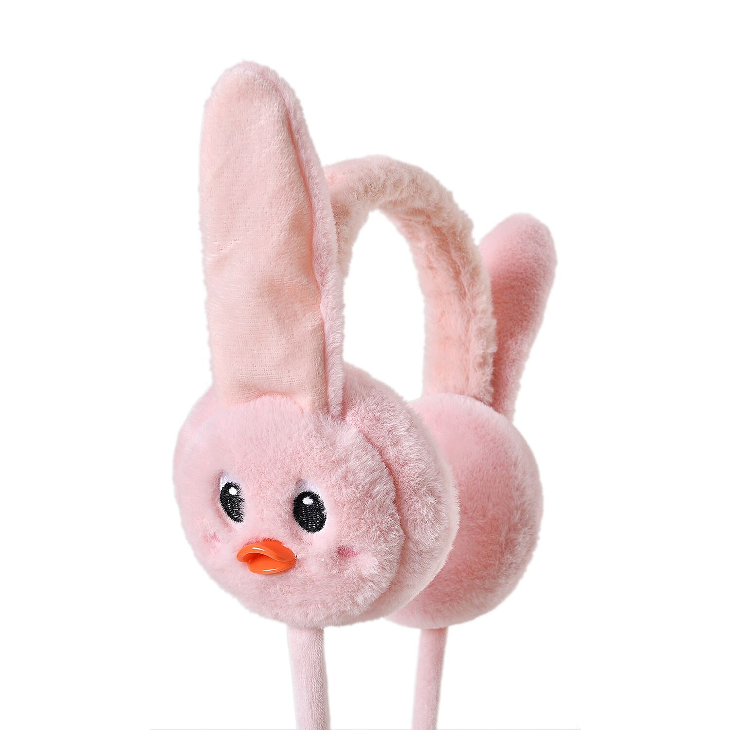 Warm & Plush Winter Earmuffs with Moving Jumping Ear & Duck Face Headband - Pink