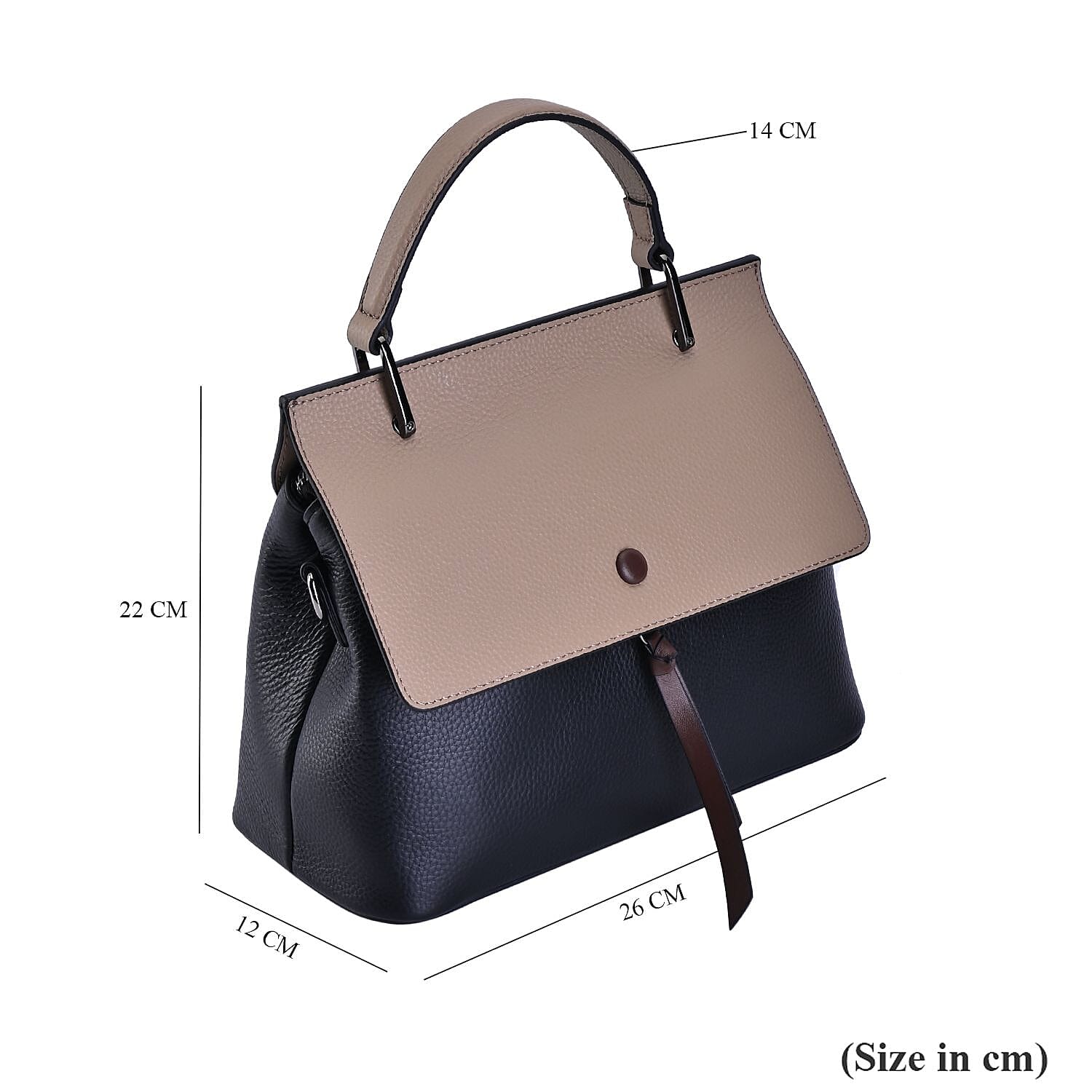 Genuine Leather Crossbody Bag with 2 Exterior Zipped Pockets - Shoulder Strap - Black