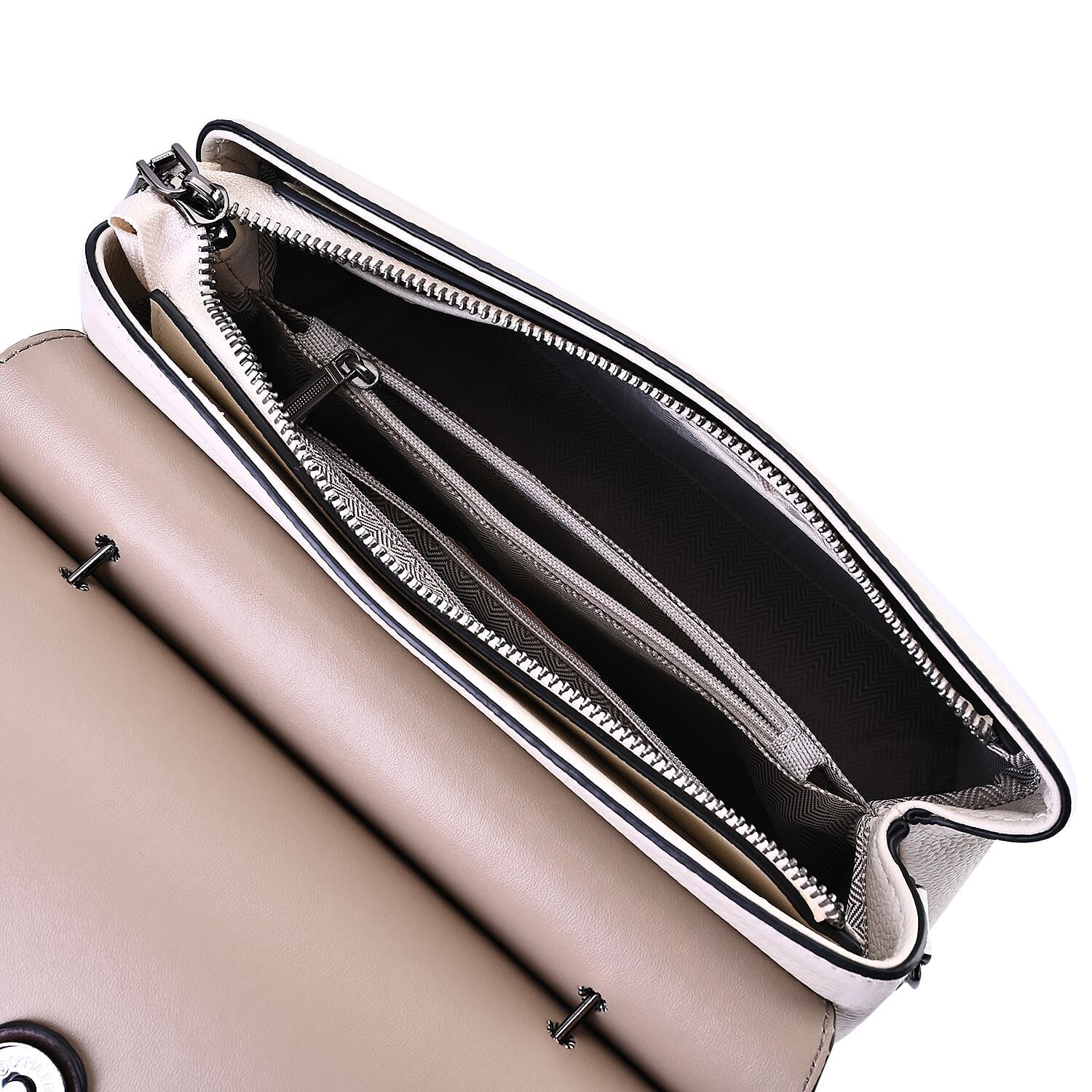 Genuine Leather Crossbody Bag with 2 Exterior Zipped Pockets & Shoulder Strap - White