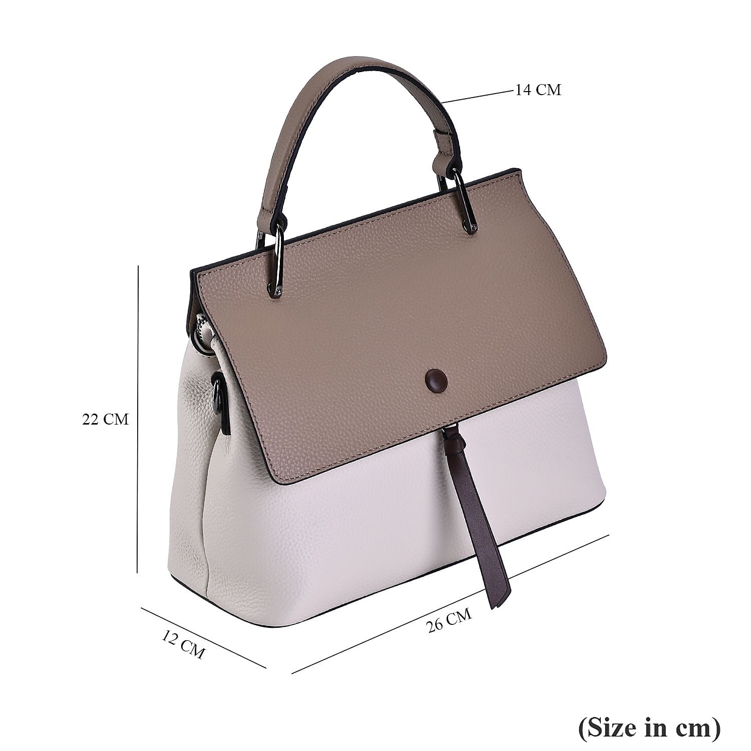 Genuine Leather Crossbody Bag with 2 Exterior Zipped Pockets & Shoulder Strap - White