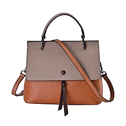Genuine Leather Crossbody Bag with 2 Exterior Zipped Pockets & Shoulder Strap - Tan