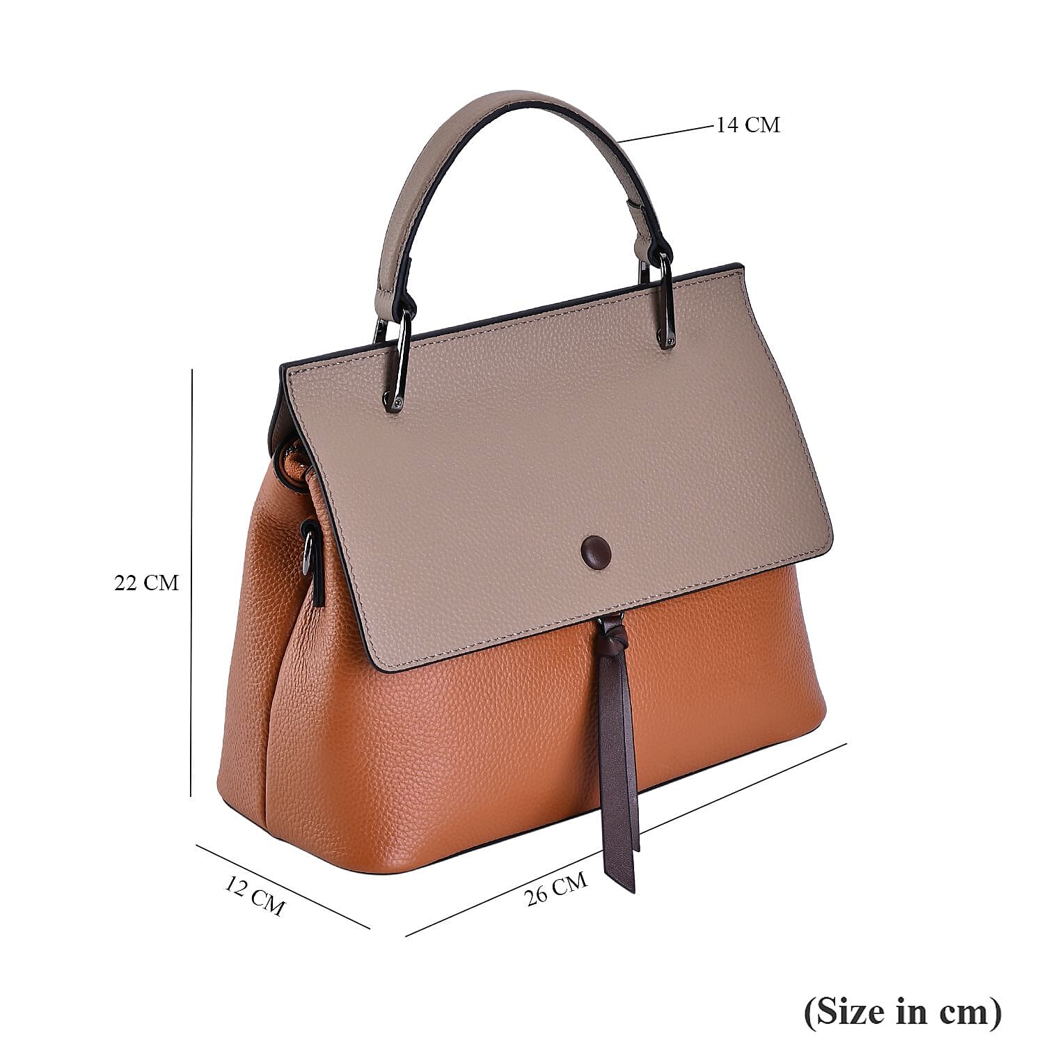 Genuine Leather Crossbody Bag with 2 Exterior Zipped Pockets & Shoulder Strap - Tan